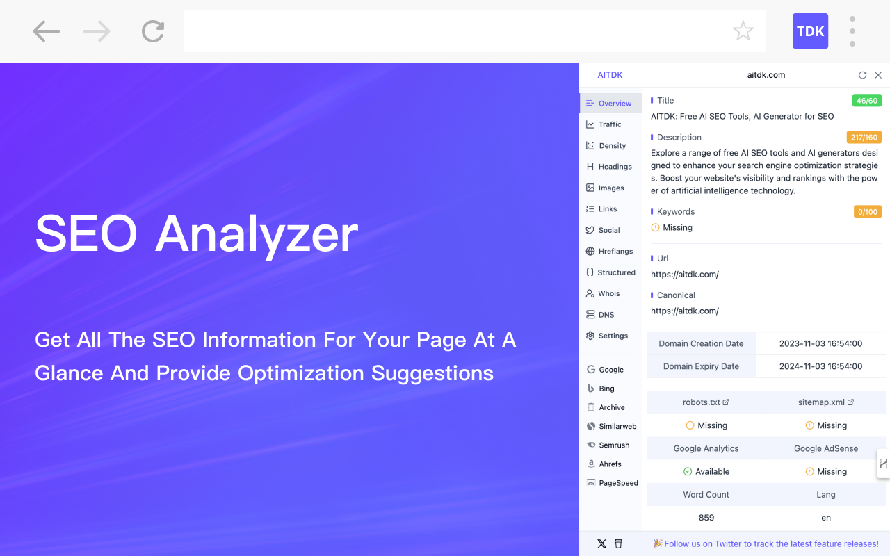 web page keywords analyzer